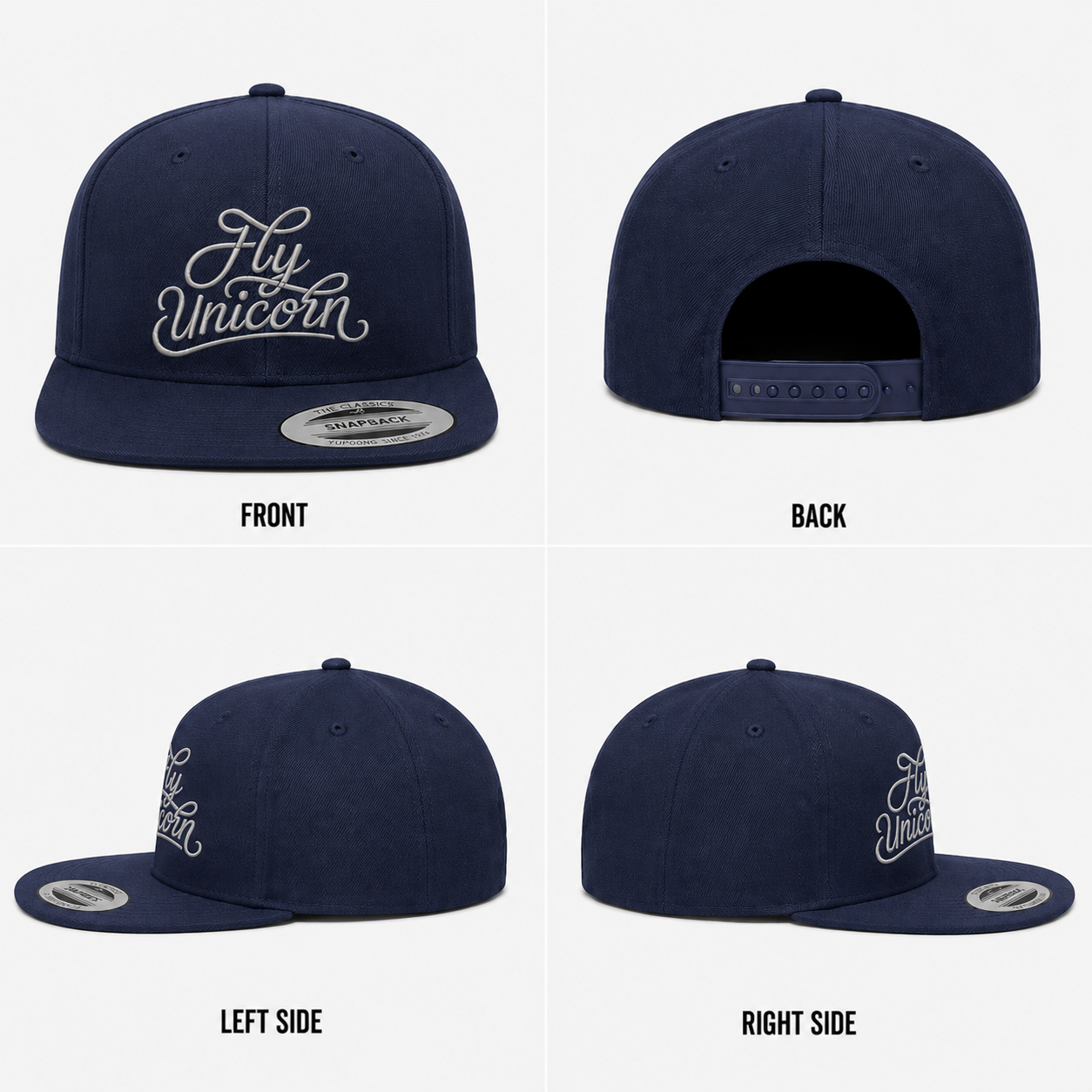 Flat Peak Snapback Cap - Fly Unicorn Grey