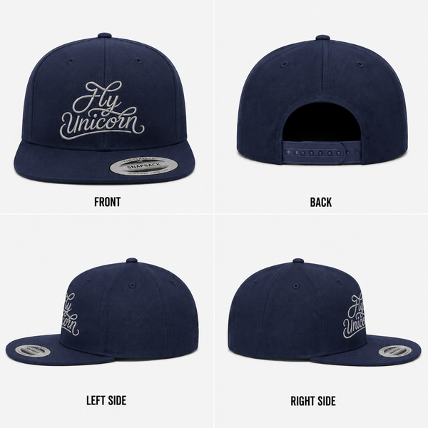 Flat Peak Snapback Cap - Fly Unicorn Grey